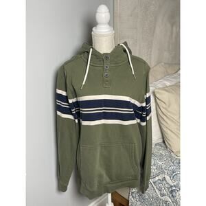 Fat Face Men’s Green Hoodie M Button Pullover Striped Retro Rugby Outdoors Cozy